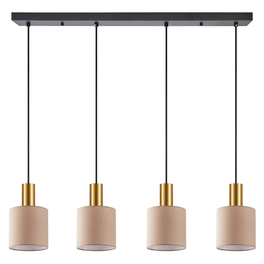 SE21-GM-4-4BL-SH3 ADEPT TUBE Gold Matt Pendant Brown Fabric Shade+ HOMELIGHTING 77-8616