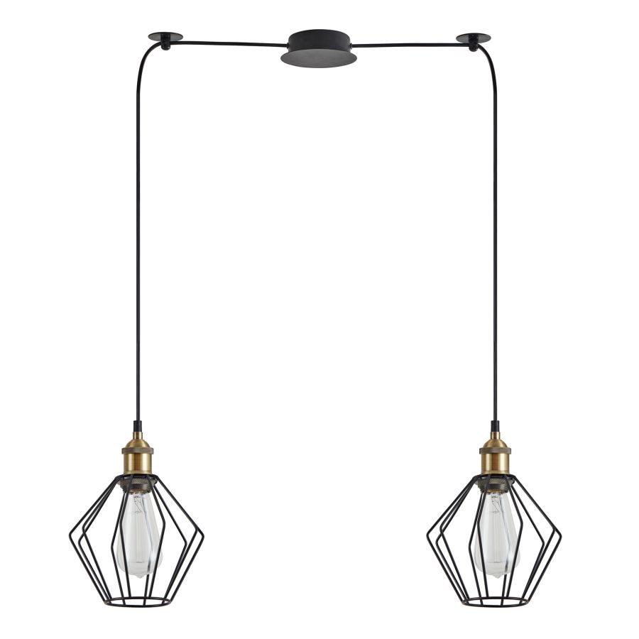 SE21-BR-10-BL2-GR1 MAGNUM Bronze Metal Pendant Black Metal Grid with Black Fabric Cable+ HOMELIGHTING 77-8706