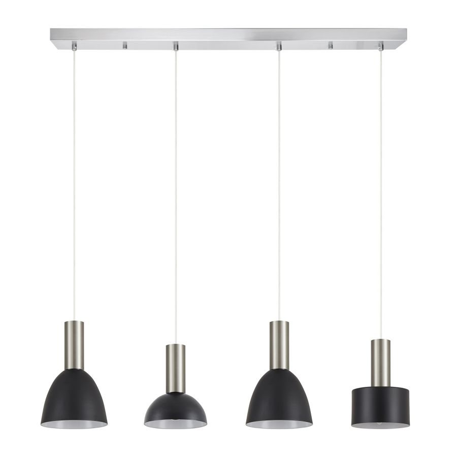 SE21-NM-4-4BL-MS123 ADEPT FLEX Nickel Matt Pendant Black Metal Shade+ HOMELIGHTING 77-8927