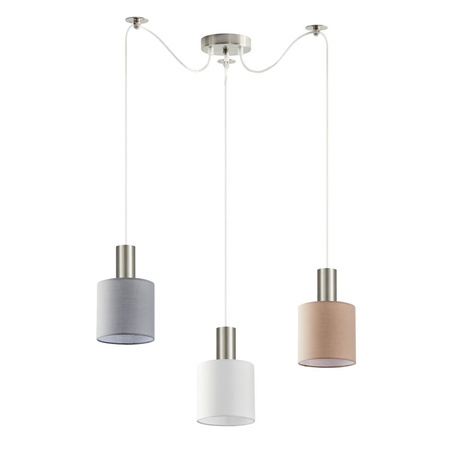 SE21-NM-4-BL3-SH12 ADEPT FLEX Nickel Matt Pendant White, Grey, Brown Fabric Shade+ HOMELIGHTING 77-8934