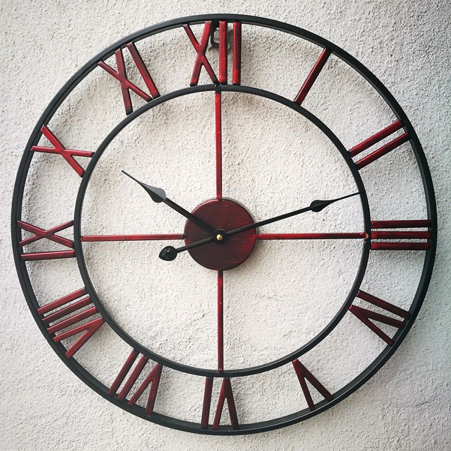 Ρολόι Επιτοίχιο Μεταλλικό Ø80cm Μπορντώ με Μαύρο Περίγραμμα και Δείκτες Etoile DF246