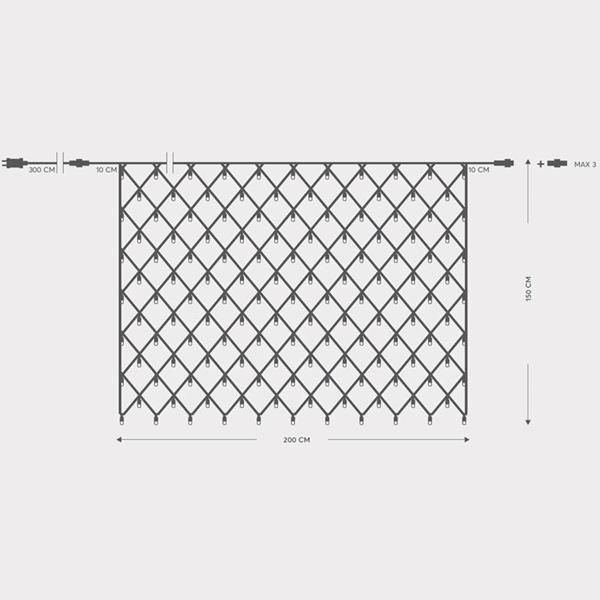 ΔΙΧΤΥ, 240 LED 3mm, 31V, ΕΠΕΚΤΑΣΗ ΕΩΣ 3, ΜΕ ΜΕΤΑΣΧΗΜΑΤΙΣΤΗ, ΠΡΟΕΚΤΑΣΗ ΠΑΡΟΧΗΣ 300cm, ΠΡΑΣΙΝΟ ΚΑΛΩΔΙΟ, ΛΕΥΚΟ LED, 200x150cm, ΙΡ44 600-11380