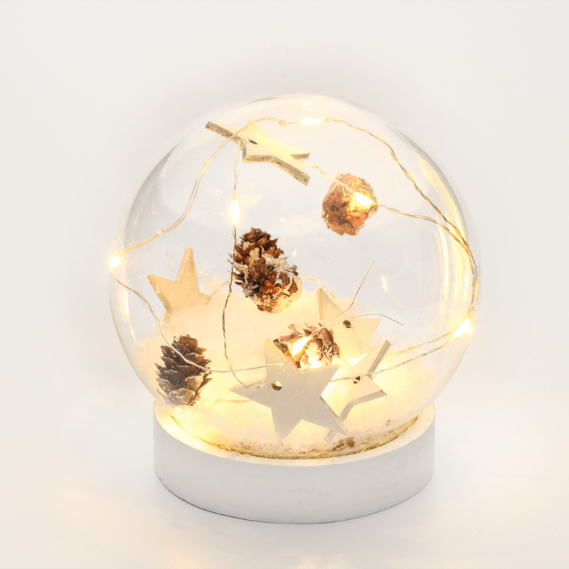 "GLASS SNOW BALL STARS", 10 MINI WW LED ΛΑΜΠ. ΜΠΑΤ. (2XAAA) IP20 Φ12CM ACA X07101132