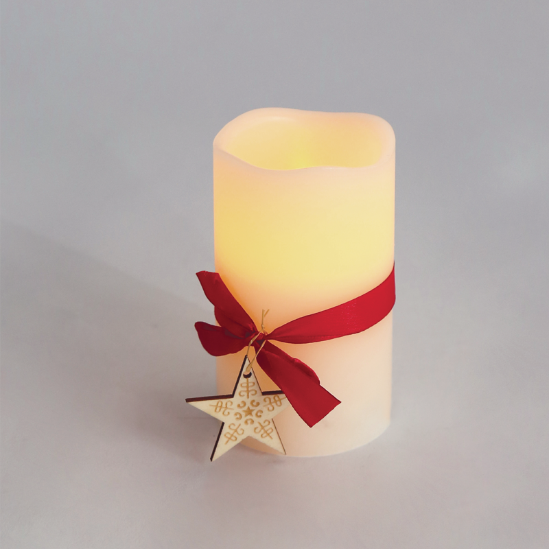 "RED RIBBON WAX CANDLE", 1  LED ΛΑΜΠ. ΜΠΑΤ. (2xAA), WW,IP20, φ7.5x12.5cm ACA X0711117