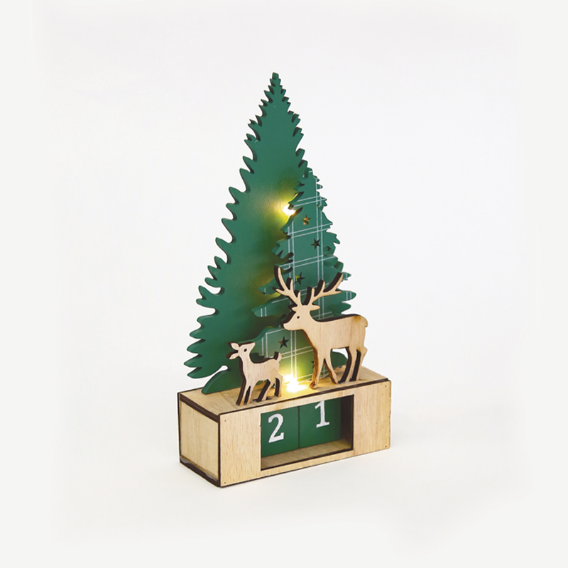 "WOODEN TREE GREEN XMAS CALENDAR", 3 LED ΛΑΜΠ. WW ΜΠΑΤ. (1ΧCR2032) ΣΤΑΘ. IP20 12Χ5.5Χ23.5CM ACA X0731627