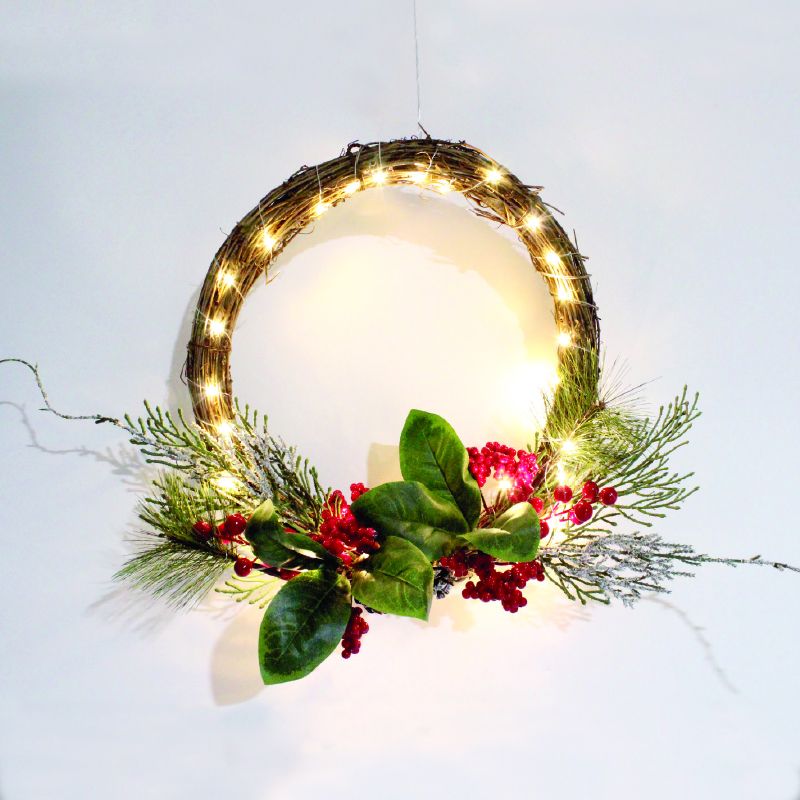 WREATH BERRIES ΔΙΑΚΟΣΜ ΚΡΕΜΑΣΤΟ 30 LED ΛΑΜΠ ΘΕΡΜΑ ΜΠΑΤ 3ΧΑΑ (ΔΕΝ ΣΥΜΠ) IP20 ΔΙΑΜ:30cm 30cm ΚΑΛ ACA X09301112