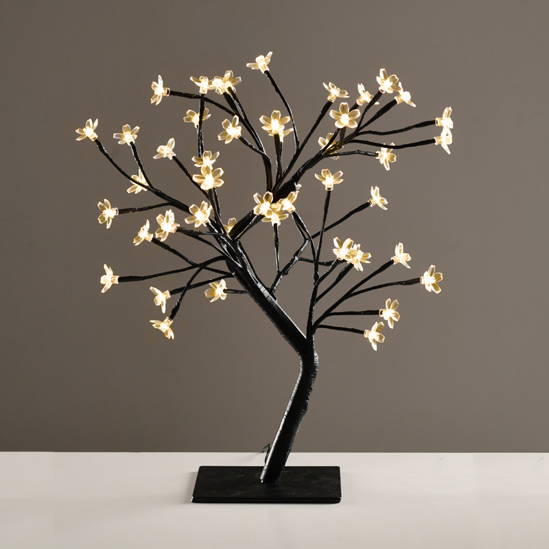 "TREE WITH FLOWERS OF SILICONE"  36LED ΛΑΜΠΑΚ ΜΕ ΑΝΤΑΠΤΟΡΑ(24V DC)ΘΕΡΜΟ ΛΕΥΚΟ IP20 45cm 3m ΜΑΥΡΟ  ACA X1036141