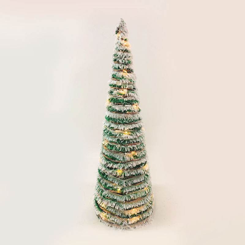 "GREEN RATTAN CONE TREE WITH SNOW" 30 MINI WW LED ΛΑΜΠ. ΜΠΑΤ. 3ΧΑΑ,IP20 Φ18.5Χ50CM ACA X1130119