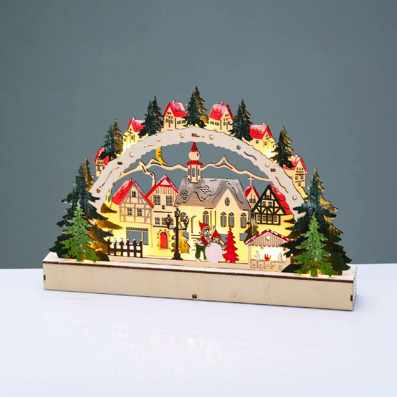 WOODEN XMAS VILLAGE 12 LED ΘΕΡΜΑ ΣΤΑΘΕΡΑ IP20 ΔΙΑΚΟΣΜΗΤΙΚΟ ΜΠΑΤ 2ΧΑΑΑ 38x5x21.5cm ACA X15121107