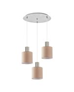 SE21-NM-4-3NM-SH3 ADEPT TUBE Nickel Matt Pendant Brown Fabric Shade+ HOMELIGHTING 77-8432