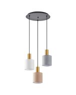 SE21-GM-4-3BL-SH123 ADEPT FLEX Gold Matt Pendant White, Grey, Brown Fabric Shade+ HOMELIGHTING 77-8945