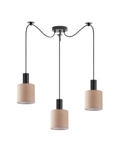 SE21-BL-4-BL3-SH3 ADEPT TUBE Black Pendant Brown Fabric Shade+ HOMELIGHTING 77-8521