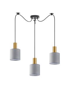 SE21-GM-4-BL3-SH2 ADEPT TUBE Gold Matt Pendant Grey Fabric Shade+ HOMELIGHTING 77-8605