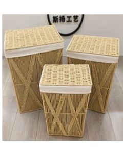 Σετ 3 Καλάθια με Καπάκι Bamboo Φυσικό Χρώμα 41x32x52cm,37x26x47cm,32x21x41cm Etoile AB-023