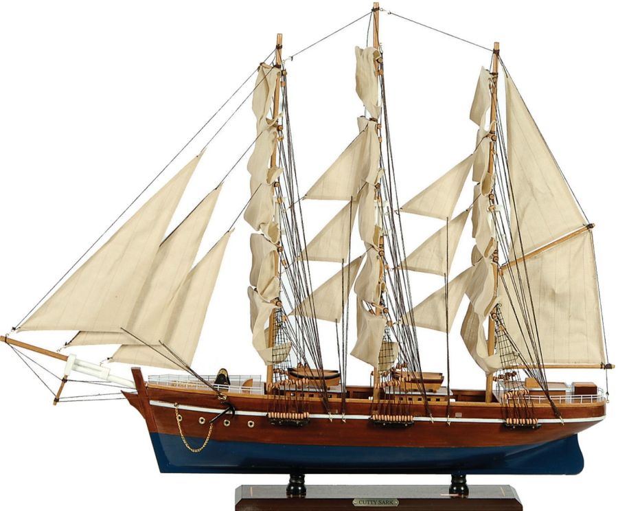 Ξύλινο Καράβι Ιστιοφόρο Cutty Sark 90x17xH75cm Χρώμα Λευκό-Μπλε 31116