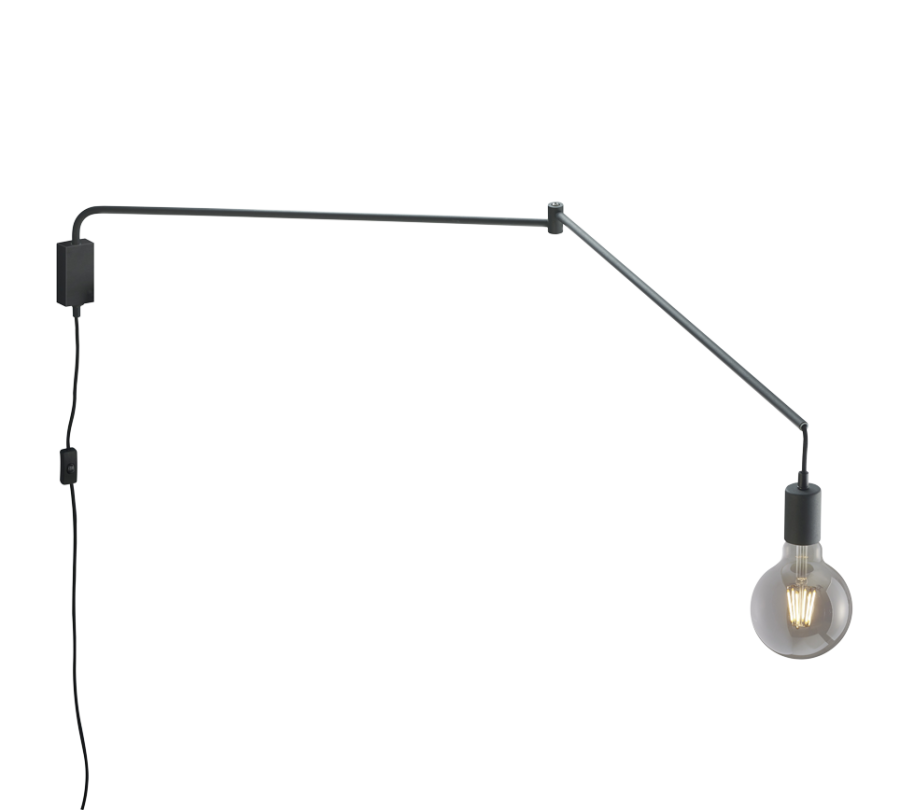 Φωτιστικό Τοίχου Vintage Μαύρο Ματ 1xE27 Βραχίονας 150cm Trio Lighting Line 200200132